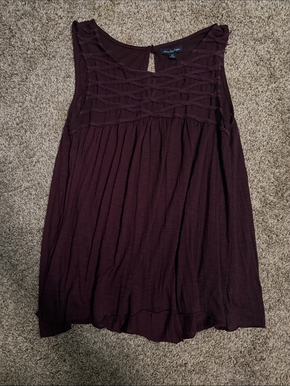 American Eagle Outfitters Plum Sleeveless Braided Yoke Tank